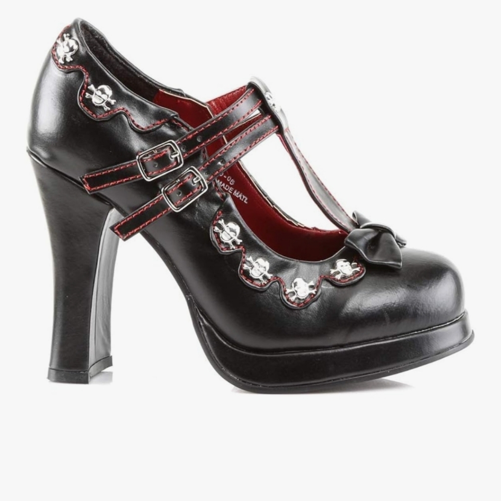 Pleaser Demonia Crypto-06 Black/Red Platform Heels - Picture 5 of 8